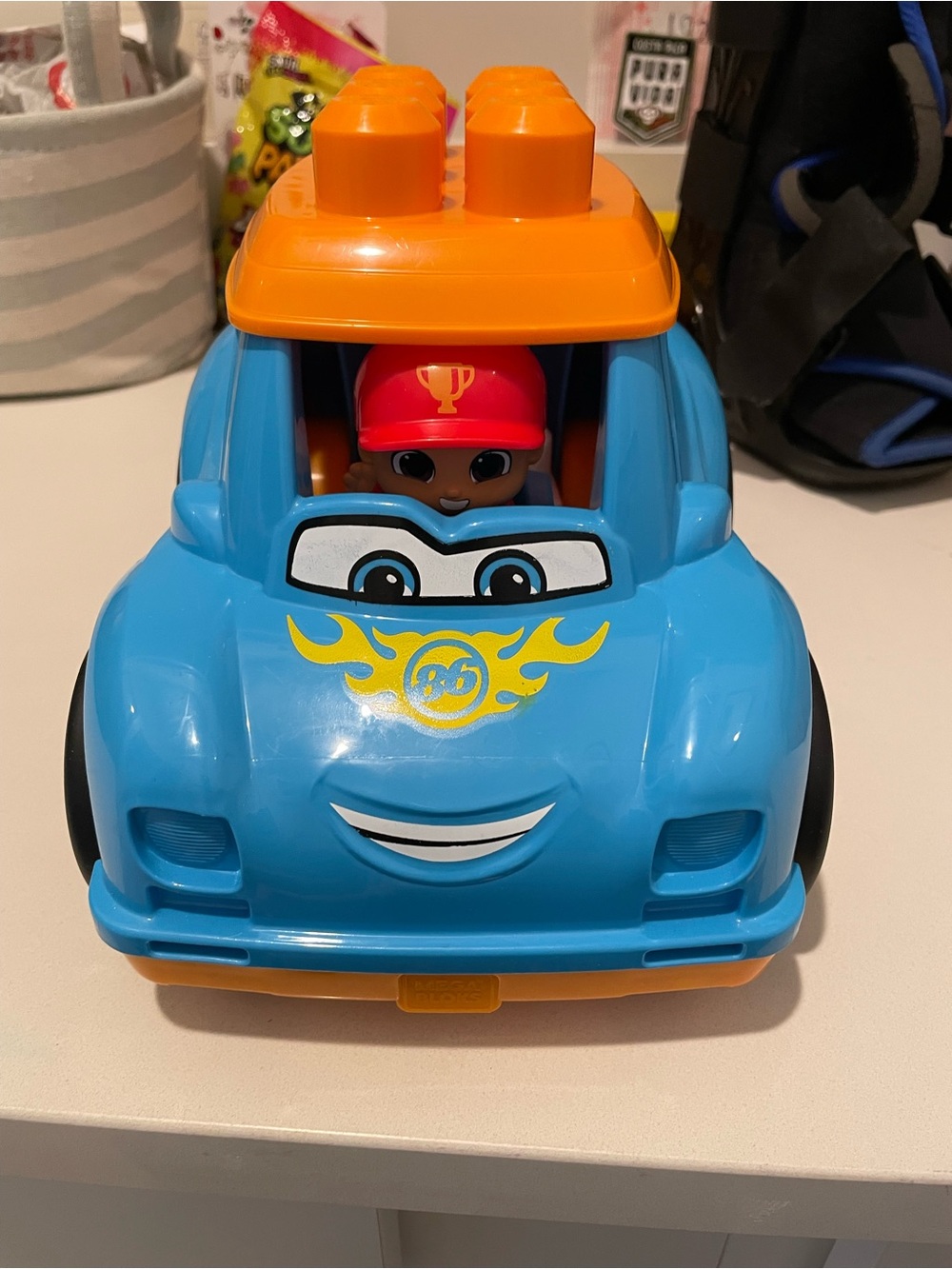 Mega Bloks Blue Orange Toy Race Car with Driver NWOT